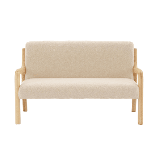 Banco de criança, madeira e tecido boucle, 2 lugares, Lorens kids, Beige, 45x81x50 cm