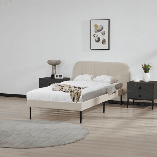 Cama estofada Porvoo com cabeceira de veludo 90x200cm - Bege en.casa