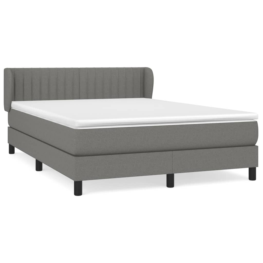 Cama box spring con colchón tela gris oscuro 140x200 cm rayas verticales