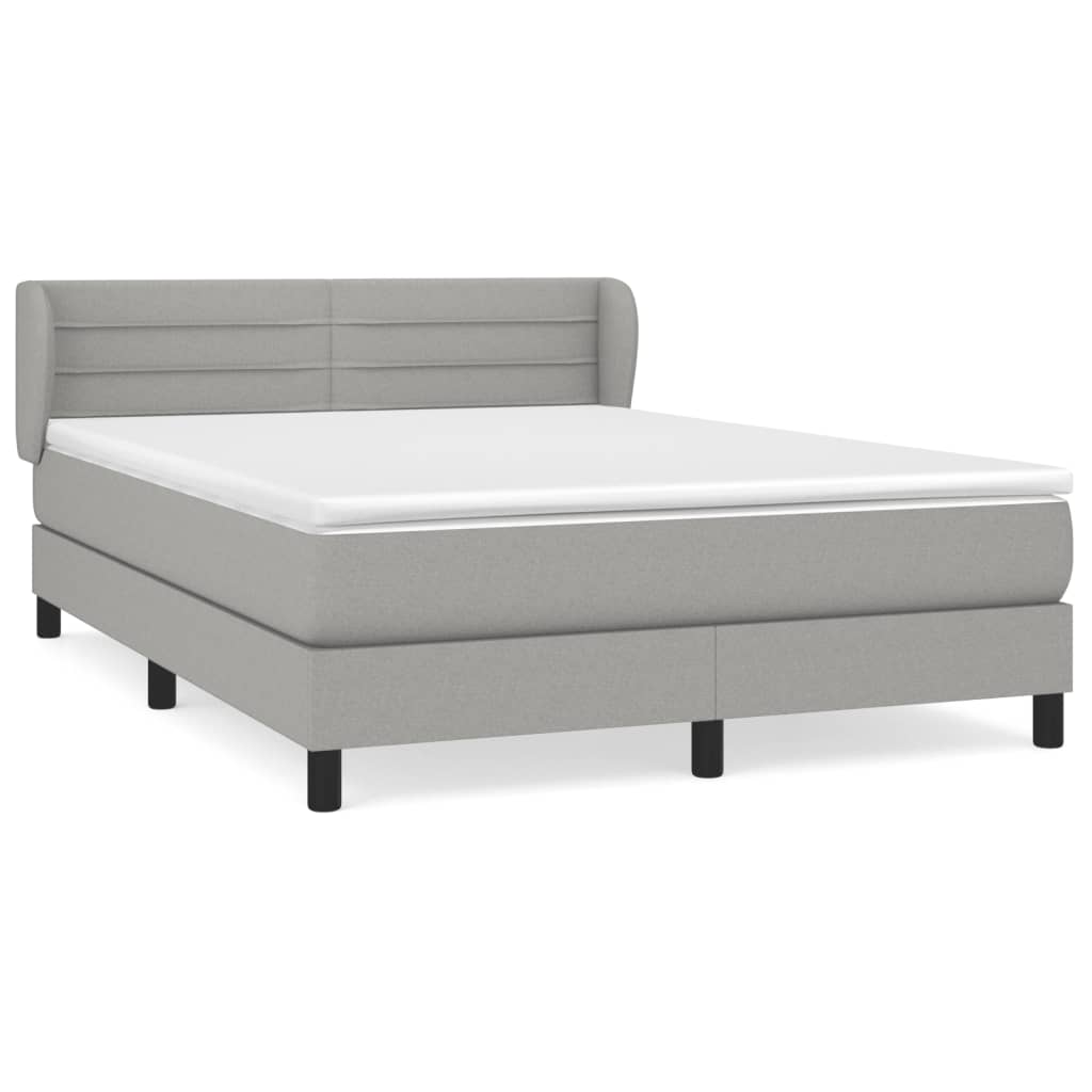 Cama box spring con colchón tela gris claro 140x190 cm rayas horizontales