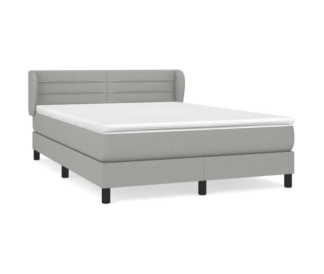 Cama box spring con colchón tela gris claro 140x190 cm rayas horizontales