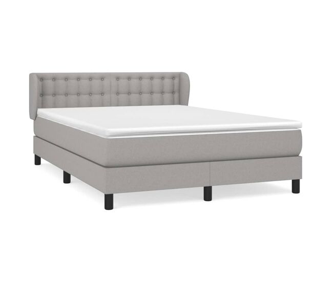 Cama box spring con colchón tela gris claro 140x190 cm botones