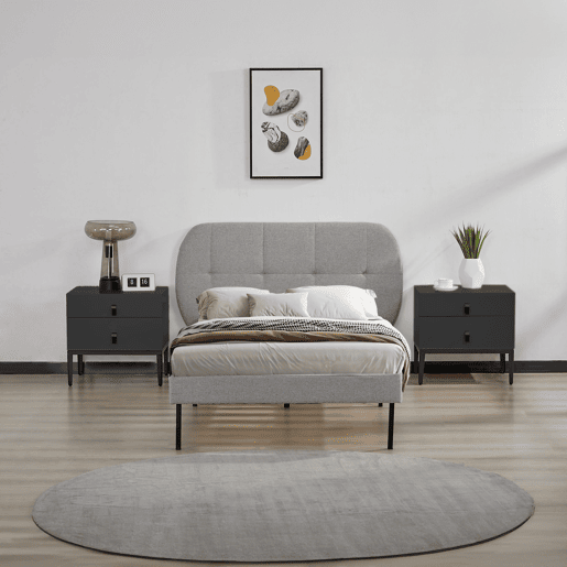 Cama estofada Porvoo com cabeceira têxtil 90x200cm - Cinzento en.casa Cama estofada Porvoo com cabeceira têxtil 90x200cm - Cinzento en.casa