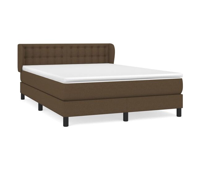 Cama box spring con colchón tela marrón oscuro 140x190 cm botones