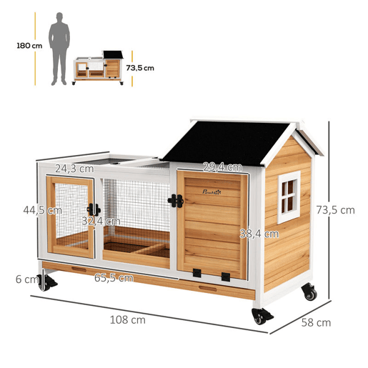 PawHut Coelheira de Madeira com Rodas 108x58x73,5 cm Gaiola para 1-2 Coelhos com Teto Abatível Cerca Metálica Bandeja Amovível Portas com Trava e Rampa Madeira e Branco PawHut Coelheira de Madeira com Rodas 108x58x73,5 cm Gaiola para 1-2 Coelhos com Teto Abatível Cerca Metálica Bandeja Amovível Portas com Trava e Rampa Madeira e Branco