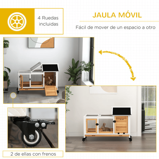 PawHut Coelheira de Madeira com Rodas 108x58x73,5 cm Gaiola para 1-2 Coelhos com Teto Abatível Cerca Metálica Bandeja Amovível Portas com Trava e Rampa Madeira e Branco PawHut Coelheira de Madeira com Rodas 108x58x73,5 cm Gaiola para 1-2 Coelhos com Teto Abatível Cerca Metálica Bandeja Amovível Portas com Trava e Rampa Madeira e Branco