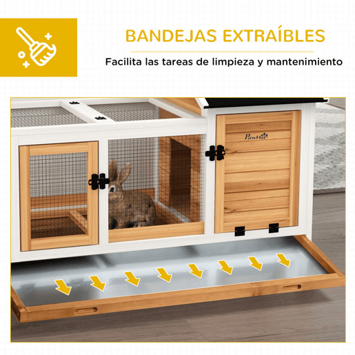 PawHut Coelheira de Madeira com Rodas 108x58x73,5 cm Gaiola para 1-2 Coelhos com Teto Abatível Cerca Metálica Bandeja Amovível Portas com Trava e Rampa Madeira e Branco PawHut Coelheira de Madeira com Rodas 108x58x73,5 cm Gaiola para 1-2 Coelhos com Teto Abatível Cerca Metálica Bandeja Amovível Portas com Trava e Rampa Madeira e Branco