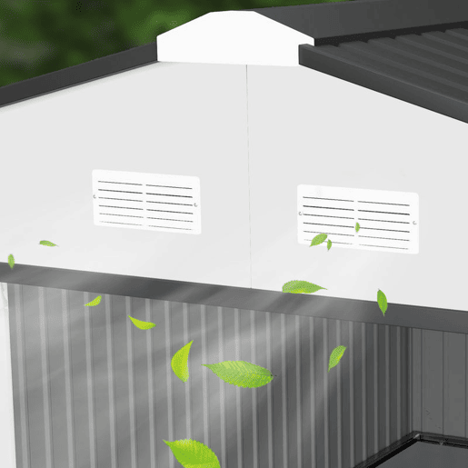 Outsunny Casota de Jardim Exterior, 12,4 m² 340x386x200 cm Abrigo de Jardim Metálico com Portas Duplas com Fechadura, Kit de Fundação e Ventilação para Armazenamento de Bicicletas, Branco