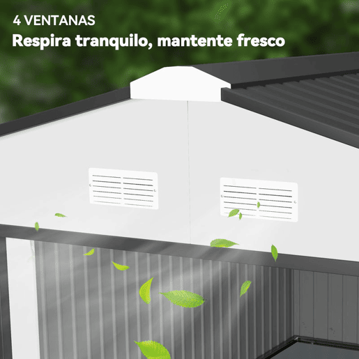 Outsunny Casota de Jardim Exterior, 12,4 m² 340x386x200 cm Abrigo de Jardim Metálico com Portas Duplas com Fechadura, Kit de Fundação e Ventilação para Armazenamento de Bicicletas, Branco