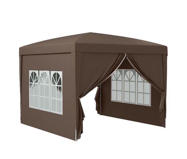 Outsunny carpa plegable pop-up gazebo 3x3 m cenador plegable con 4 paredes laterales anti-uv y bolsa de transporte para camping fiestas café