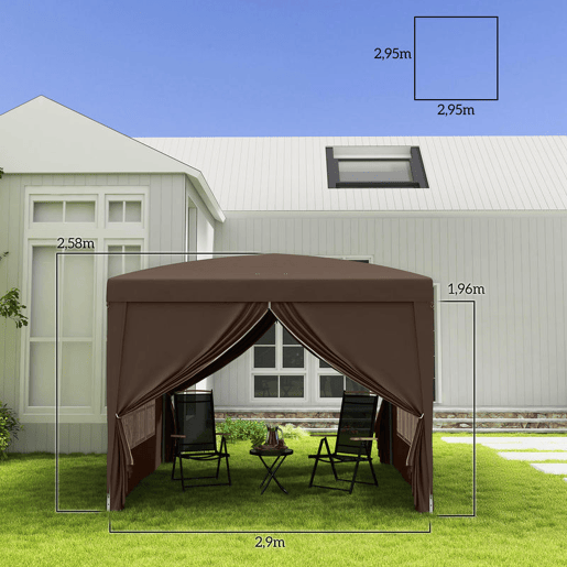Outsunny Tenda de Jardim com Paredes Laterais Amovíveis Janelas Porta com Fecho de Correr e Bolsa de Transporte 295x295x196-258 cm Café Outsunny Tenda de Jardim com Paredes Laterais Amovíveis Janelas Porta com Fecho de Correr e Bolsa de Transporte 295x295x196-258 cm Café