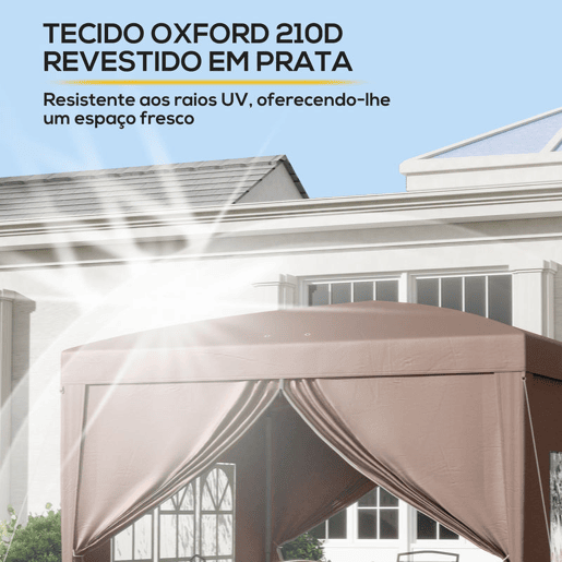 Outsunny Tenda de Jardim com Paredes Laterais Amovíveis Janelas Porta com Fecho de Correr e Bolsa de Transporte 295x295x196-258 cm Café Outsunny Tenda de Jardim com Paredes Laterais Amovíveis Janelas Porta com Fecho de Correr e Bolsa de Transporte 295x295x196-258 cm Café