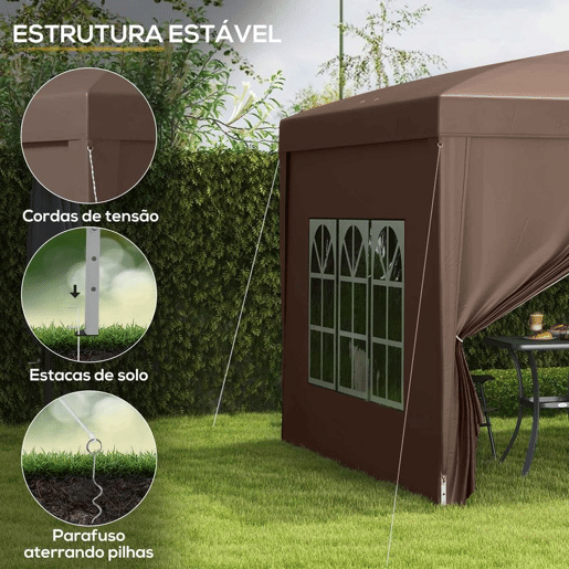 Outsunny Tenda de Jardim com Paredes Laterais Amovíveis Janelas Porta com Fecho de Correr e Bolsa de Transporte 295x295x196-258 cm Café Outsunny Tenda de Jardim com Paredes Laterais Amovíveis Janelas Porta com Fecho de Correr e Bolsa de Transporte 295x295x196-258 cm Café