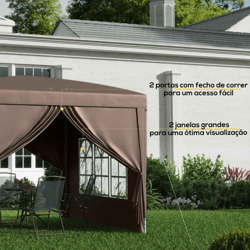 Outsunny Tenda de Jardim com Paredes Laterais Amovíveis Janelas Porta com Fecho de Correr e Bolsa de Transporte 295x295x196-258 cm Café Outsunny Tenda de Jardim com Paredes Laterais Amovíveis Janelas Porta com Fecho de Correr e Bolsa de Transporte 295x295x196-258 cm Café