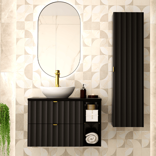 Móvel de toucador simples 80cm 2 nichos com coluna Lexa Preto