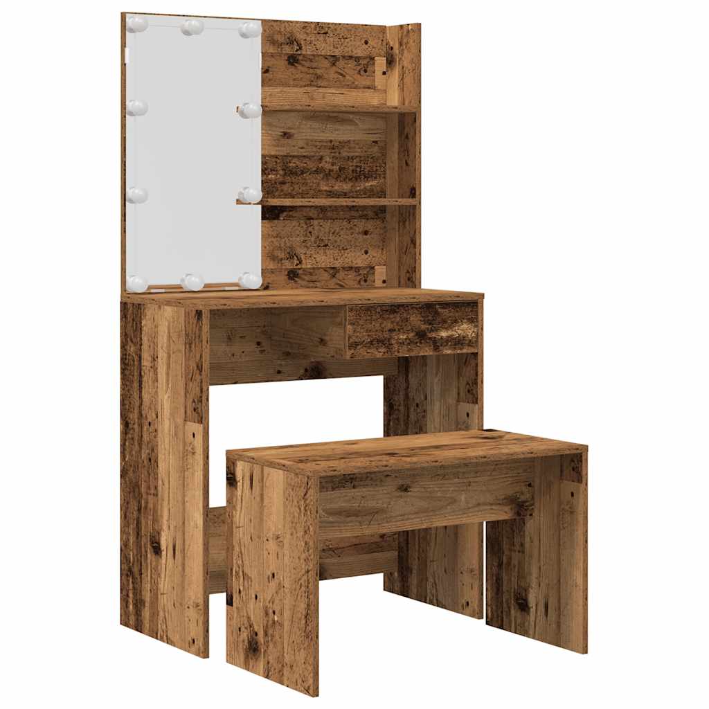 Vidaxl juego de tocador con led madera contrachapada madera vieja