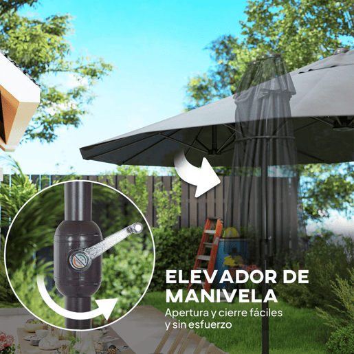 Outsunny Guarda-sol Duplo 4,6x2,7 m para Terraço Exterior com Manivela Manual, Resistente à Água e Proteção Solar. Guarda-sol Grande para Terraço, Praia e Piscina - Cinzento