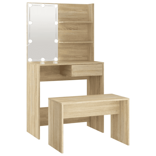 vidaXL Conjunto toucador c LEDs madeira processada carvalho sonoma