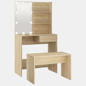 vidaXL Conjunto toucador c LEDs madeira processada carvalho sonoma