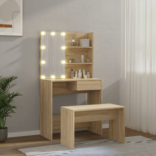 vidaXL Conjunto toucador c LEDs madeira processada carvalho sonoma
