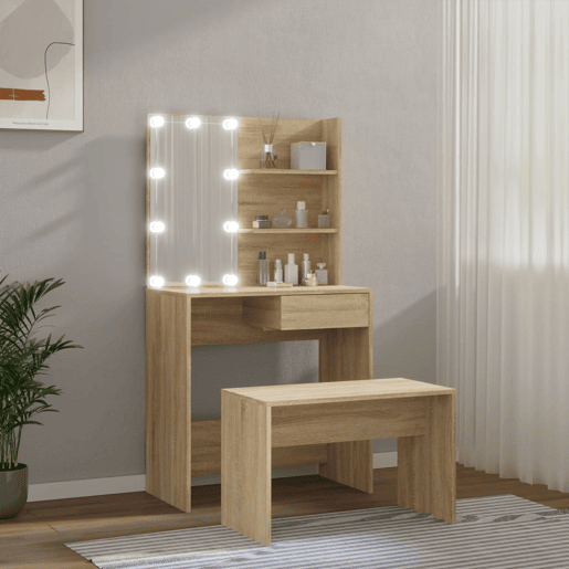 vidaXL Conjunto toucador c LEDs madeira processada carvalho sonoma