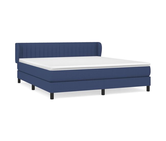 Cama box spring con colchón tela azul 180x200 cm rayas verticales
