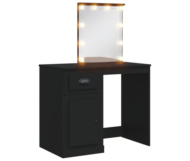Vidaxl tocador con luces led negro 90x42x132,5 cm