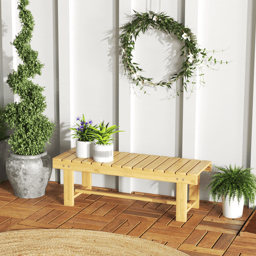 Outsunny Banco de Jardim de 2 Lugares Banco de Madeira Carga 250 kg Banco para Pátio Exterior 110x38x35 cm Madeira