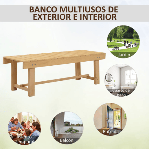 Outsunny Banco de Jardim de 2 Lugares Banco de Madeira Carga 250 kg Banco para Pátio Exterior 110x38x35 cm Madeira
