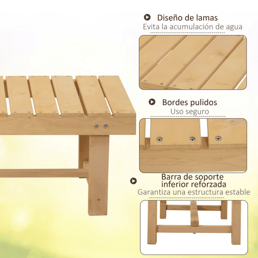 Outsunny Banco de Jardim de 2 Lugares Banco de Madeira Carga 250 kg Banco para Pátio Exterior 110x38x35 cm Madeira
