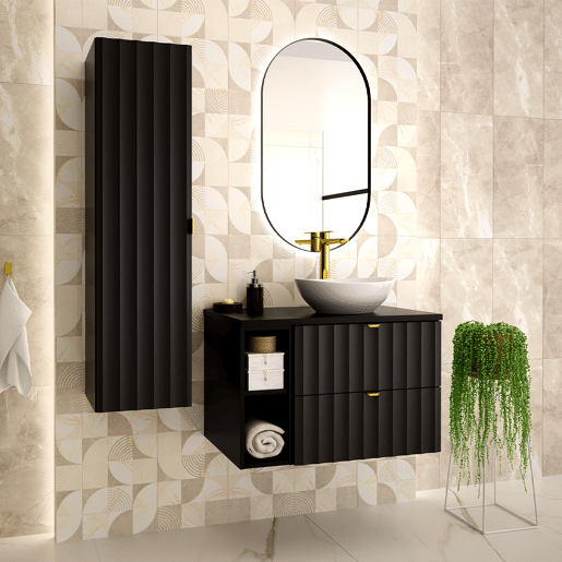 Lavatório simples 80cm 2 nichos Lexa Preto