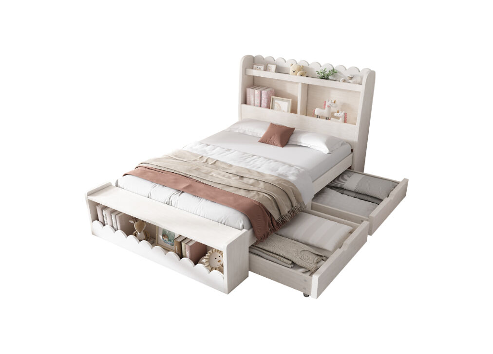 Cama juvenile de madera maciza con 2 cajónes 98x240