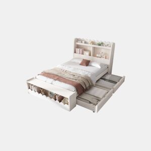 Cama juvenile,cama de solteiro de madeira maciça 90x200cm com 2 gavetas,branco
