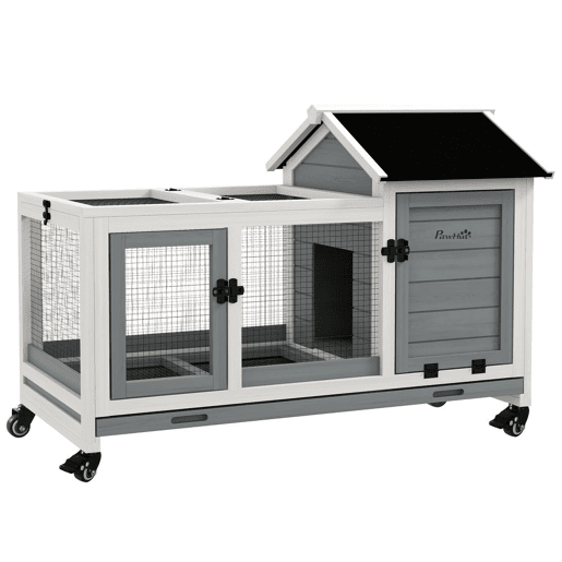 PawHut Coelheira de Madeira com Rodas 108x58x73,5cm Gaiola para 1-2 Coelhos com Teto Abatível Cerca Metálica Bandeja Amovível Portas com Trava e Rampa Marrom Cinza e Branco PawHut Coelheira de Madeira com Rodas 108x58x73,5cm Gaiola para 1-2 Coelhos com Teto Abatível Cerca Metálica Bandeja Amovível Portas com Trava e Rampa Marrom Cinza e Branco