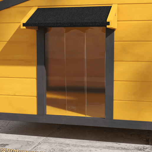 PawHut Casa para Cães de Madeira 97x72x65 cm Casa para Animais de Estimação com Teto Asfáltico 2 Janelas Porta com Cortina e Base Amovível Madeira