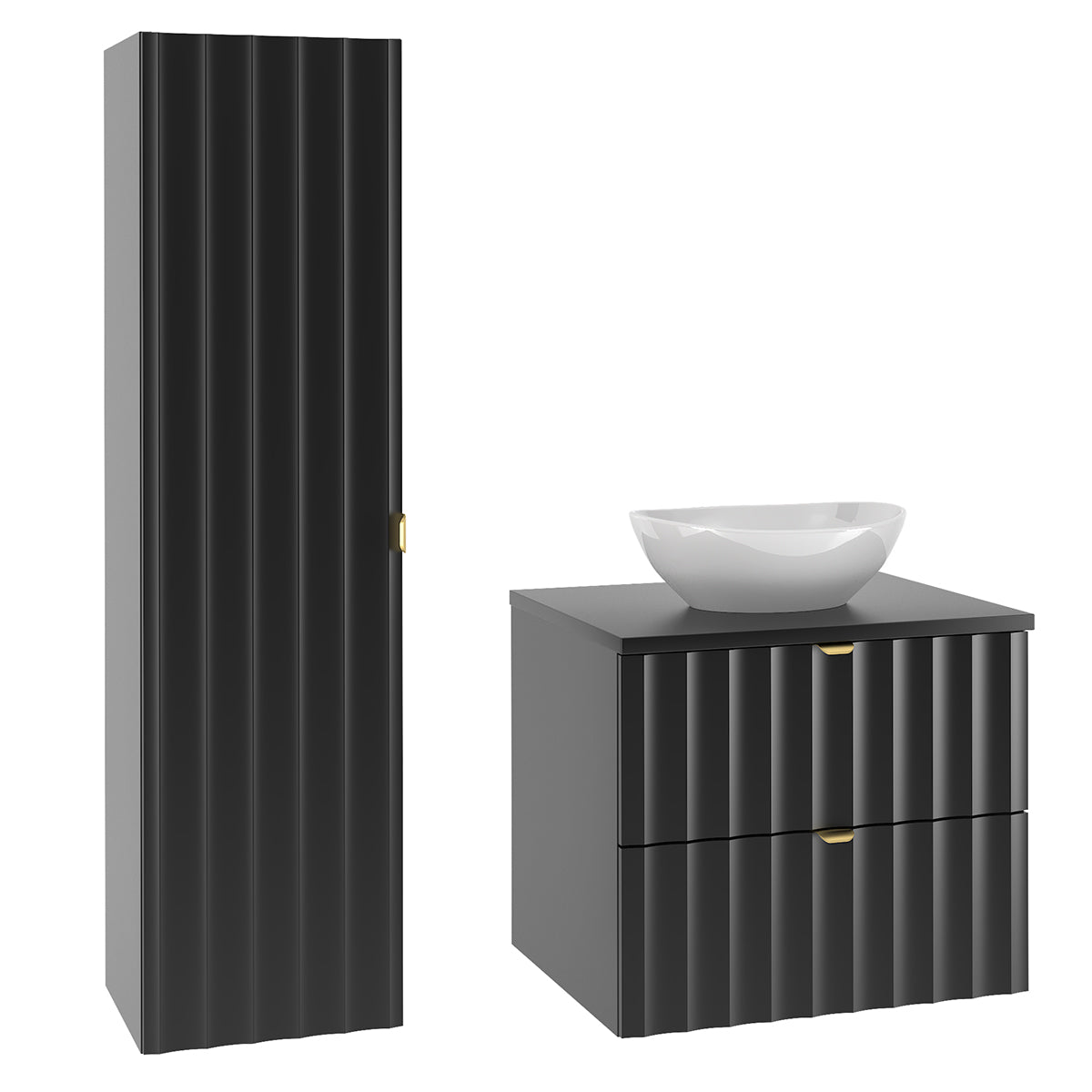 Conjunto de muebles con lavabo individual 60cm y columna lexa negro
