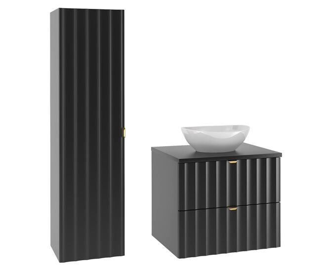 Conjunto de muebles con lavabo individual 60cm y columna lexa negro