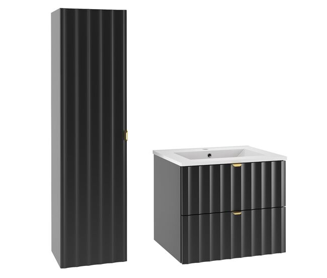 Conjunto de muebles con lavabo individual encastrado 60cm y columna lexa negro