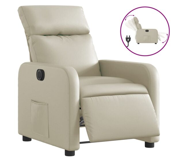 Vidaxl sillón reclinable eléctrico de cuero sintético crema
