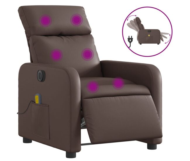 Vidaxl sillón de masaje reclinable eléctrico cuero sintético marrón