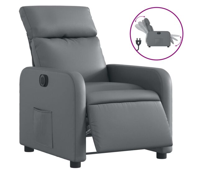 Vidaxl sillón reclinable eléctrico de cuero sintético gris