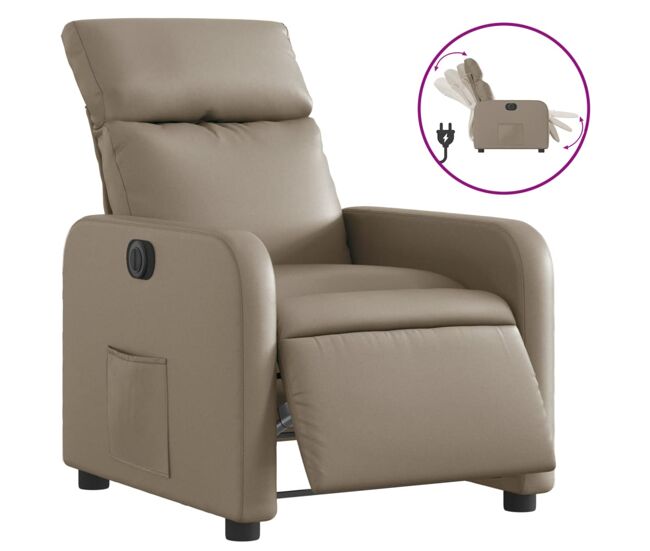 Vidaxl sillón reclinable eléctrico de cuero sintético color capuchino