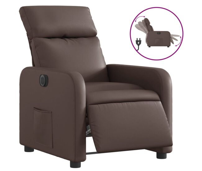 Vidaxl sillón reclinable eléctrico de cuero sintético marrón