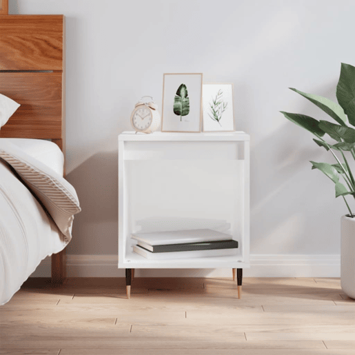 vidaXL Mesa de cabeceira 40x35x50cm derivados madeira branco brilhante vidaXL Mesa de cabeceira 40x35x50cm derivados madeira branco brilhante