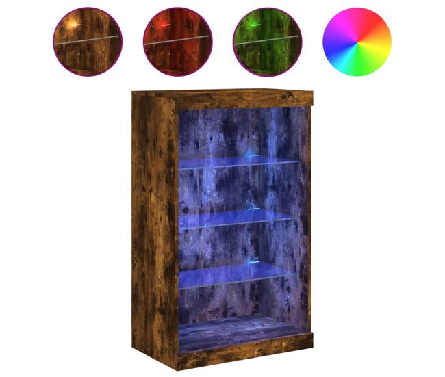 Vidaxl aparador con luces led roble ahumado 60,5x37x100 cm