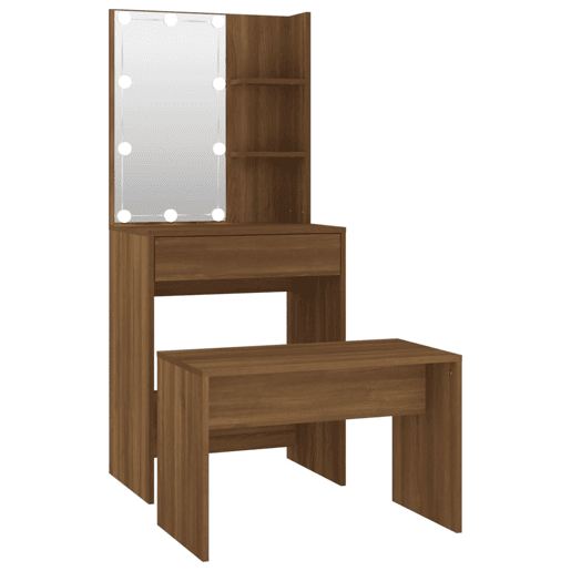vidaXL Conjunto toucador com LEDs madeira processada sonoma castanho vidaXL Conjunto toucador com LEDs madeira processada sonoma castanho