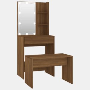 vidaXL Conjunto toucador com LEDs madeira processada sonoma castanho