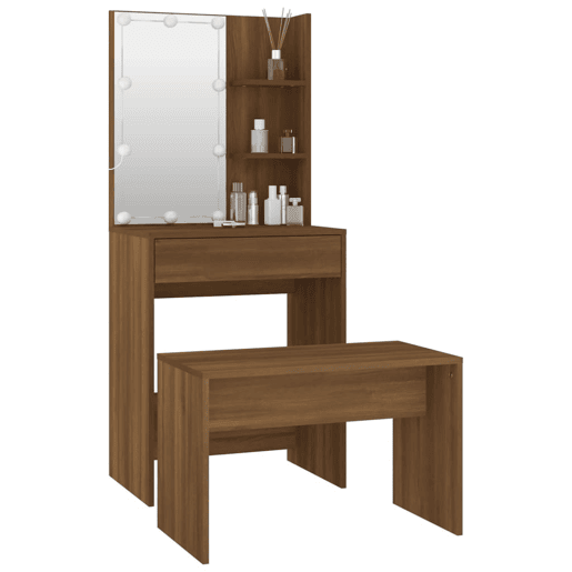 vidaXL Conjunto toucador com LEDs madeira processada sonoma castanho vidaXL Conjunto toucador com LEDs madeira processada sonoma castanho