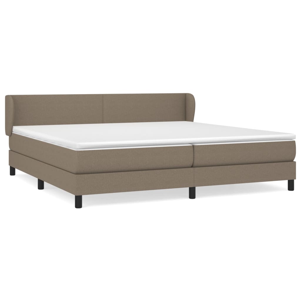 Cama box spring con colchón tela gris taupe 200x200 cm diseño plano