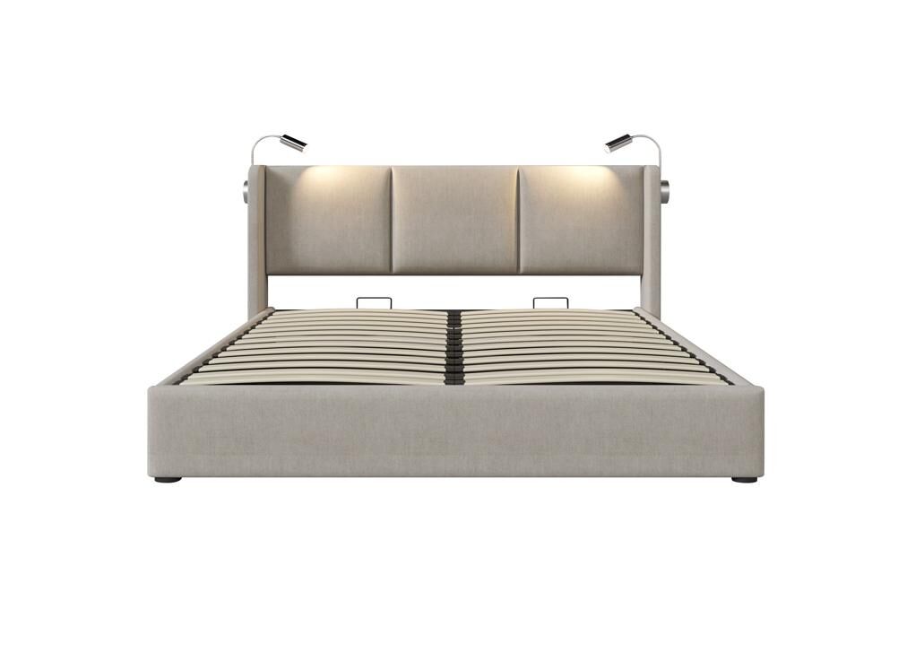 Cama de matrimonio de lino con almacenaje 145x206